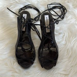 Manolo Blahnik leather lace up heels